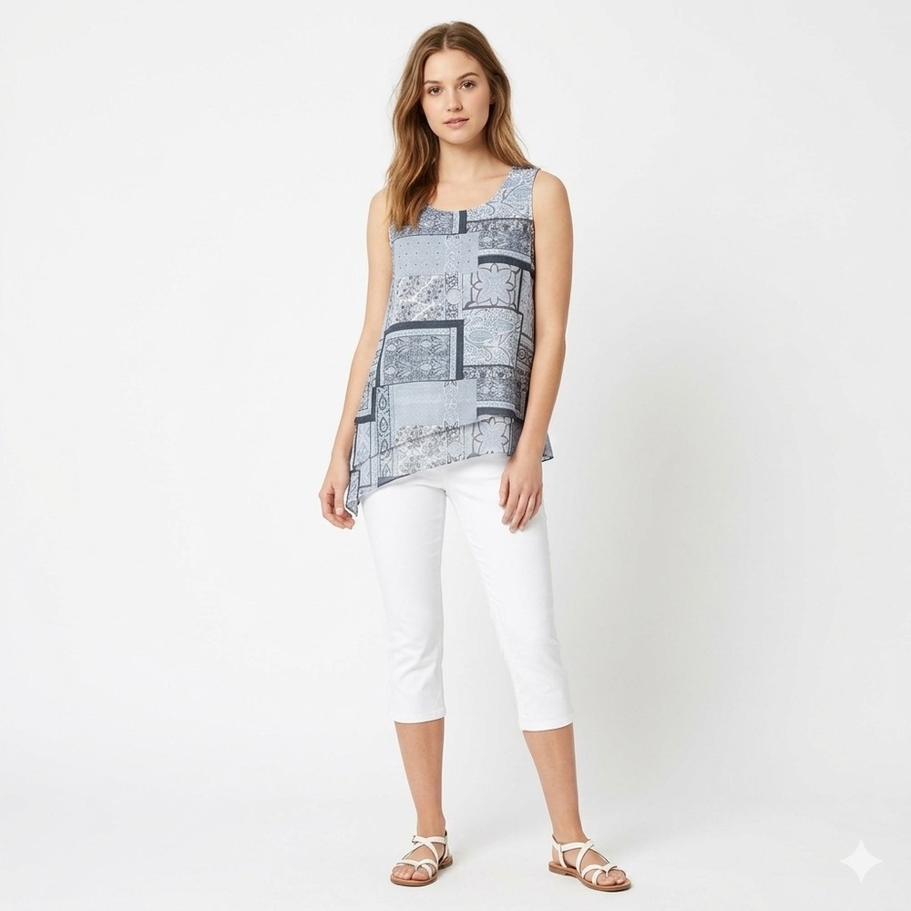 Cato Patchwork Tank Top - Blue and Gray